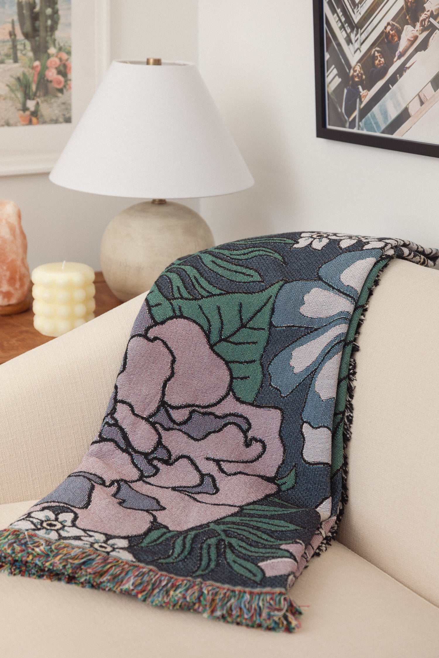 Floral Bloom Throw Blanket on couch
