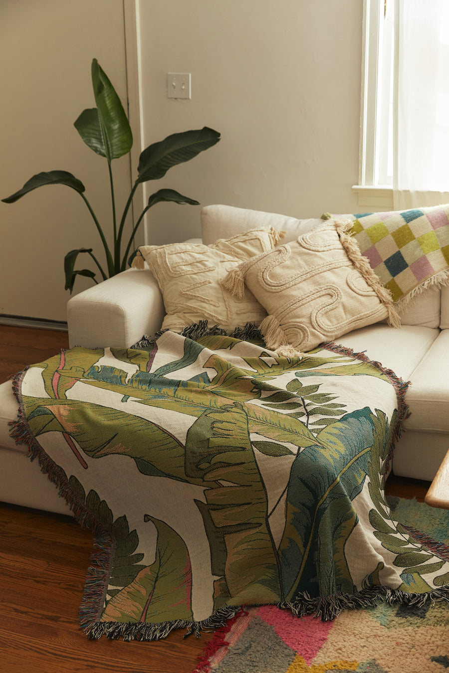 Palm Leaf Throw Blanket On Couch