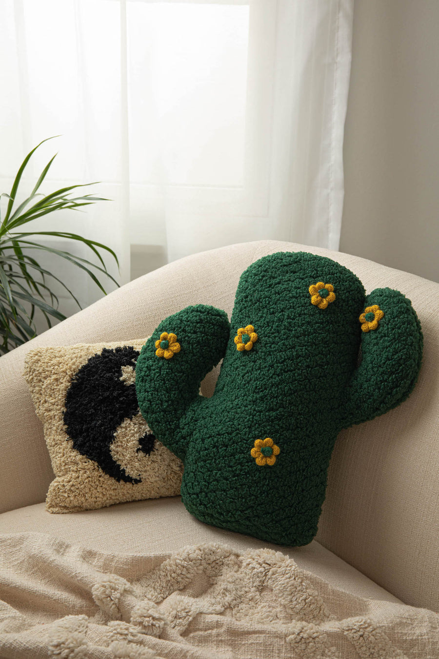 Cactus Throw Pillow On Couch
