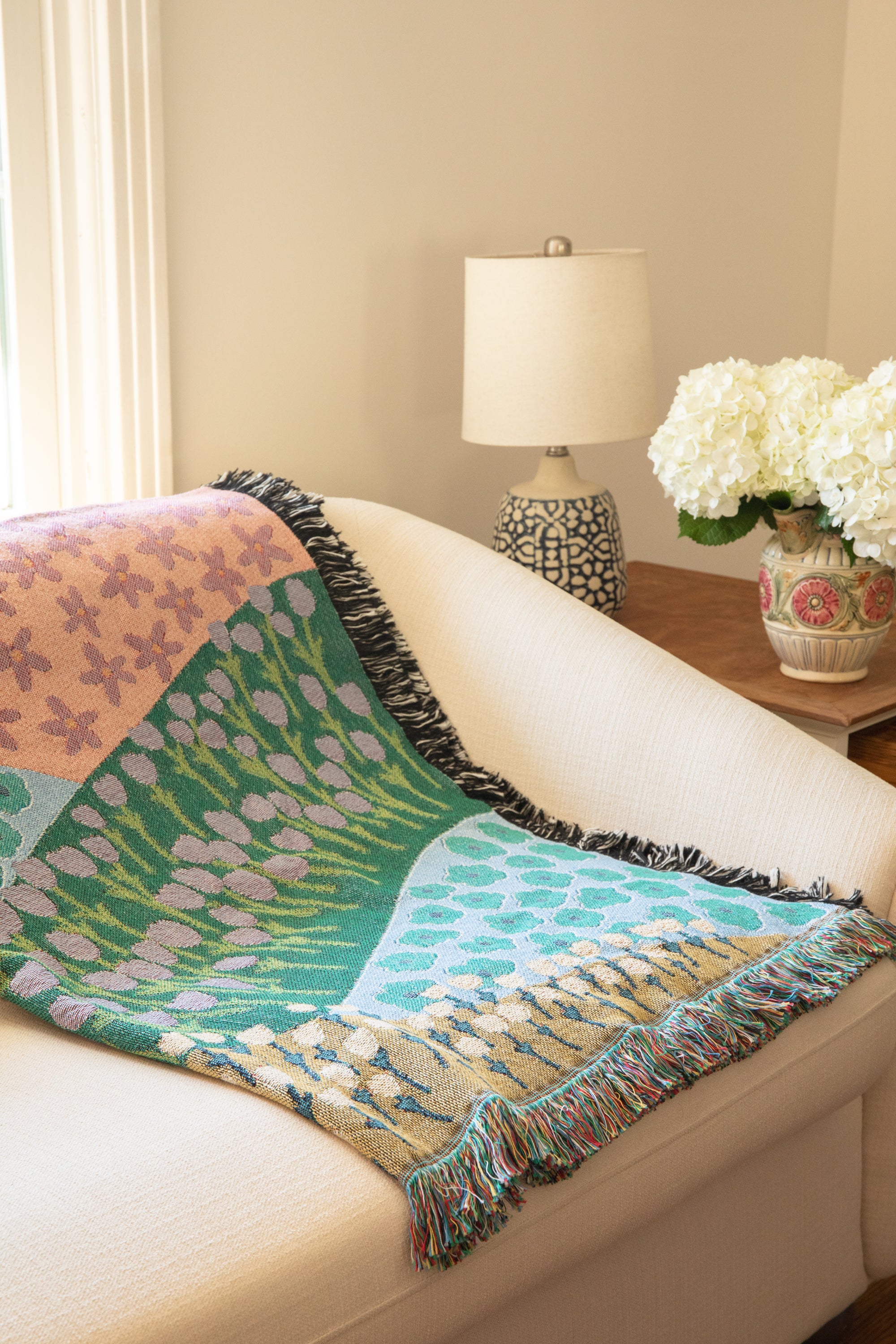 Flower Fields Throw Blanket on sofa