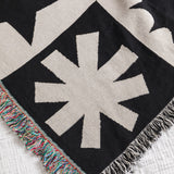 Folk Shapes Patchwork Throw Blanket - Black/White