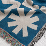 Folk Shapes Patchwork Throw Blanket - Blue/White
