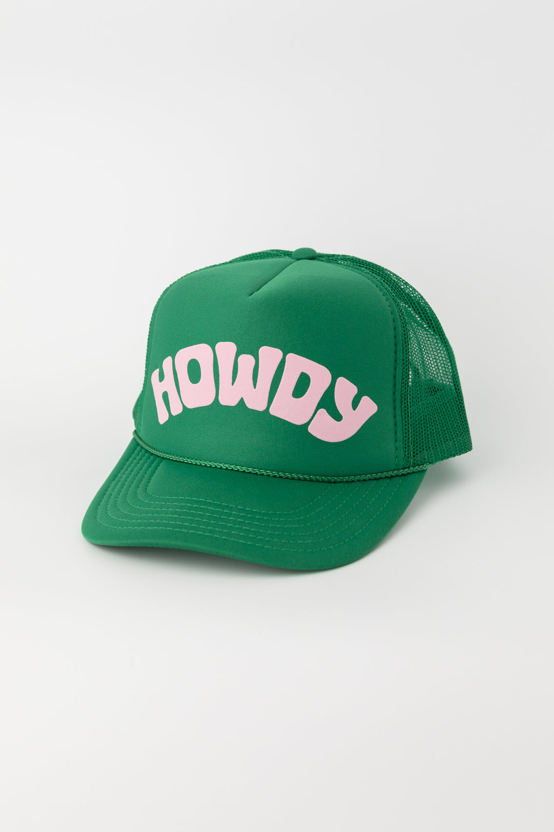 Howdy Trucker Hat Kelly Green/Pink Front