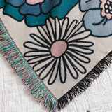 Retro Floral Throw Blanket - Blue