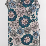 Retro Floral Throw Blanket - Blue