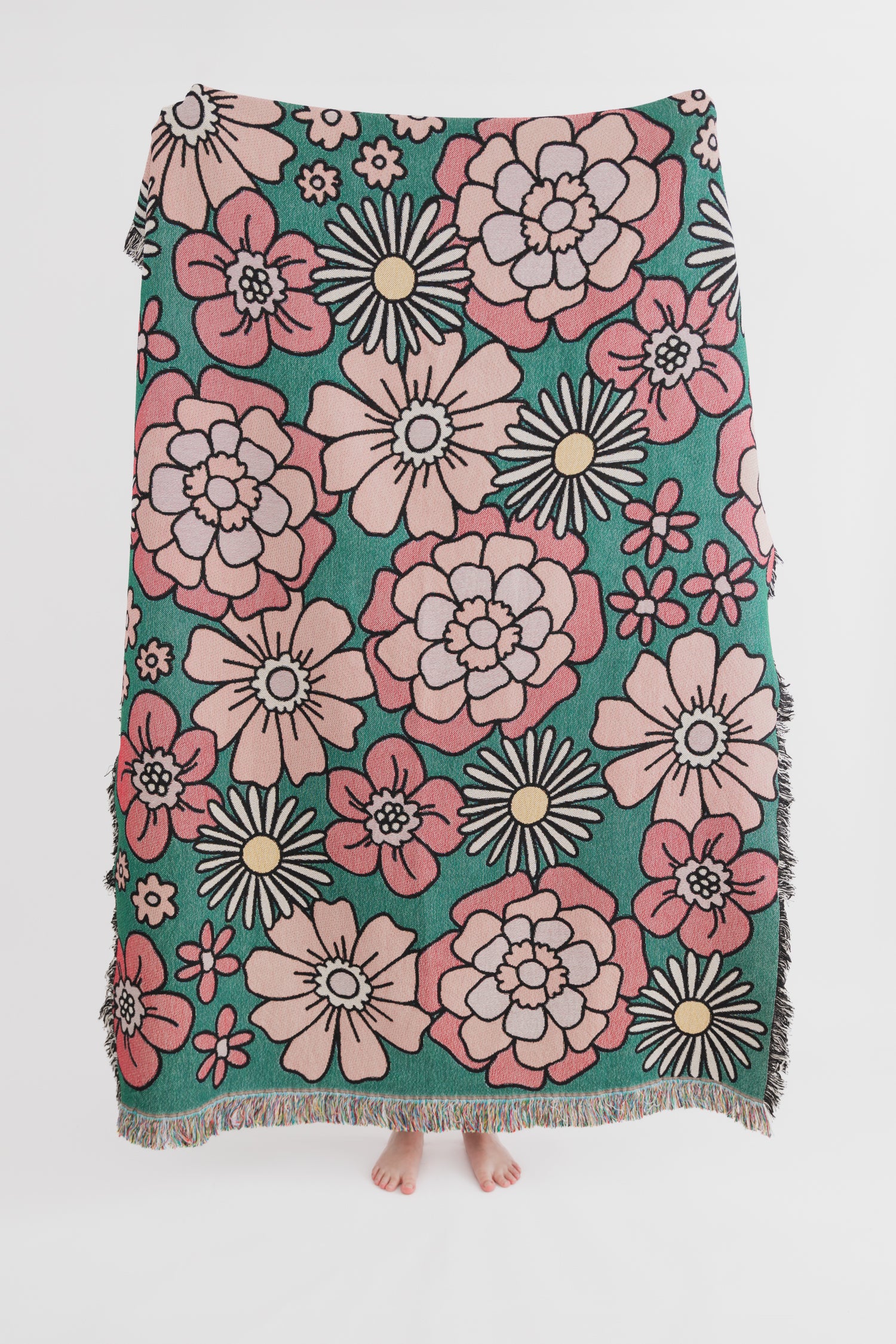Retro Floral Throw Blanket - Green
