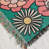 Retro Floral Throw Blanket - Green