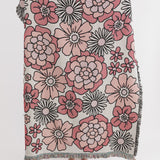 Retro Floral Throw Blanket - Pink