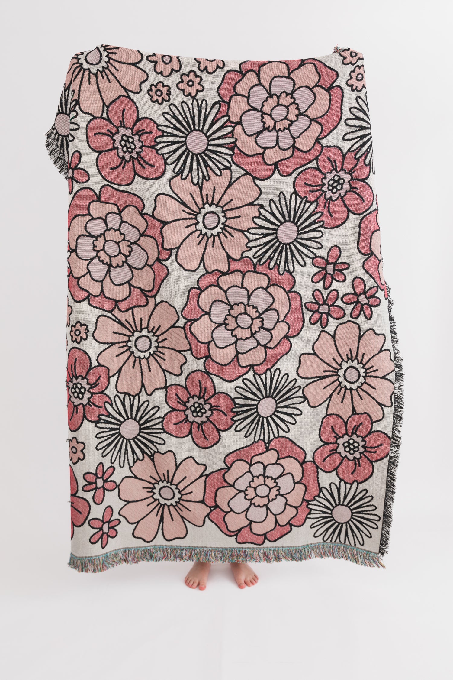Retro Floral Throw Blanket - Pink