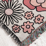 Retro Floral Throw Blanket - Pink