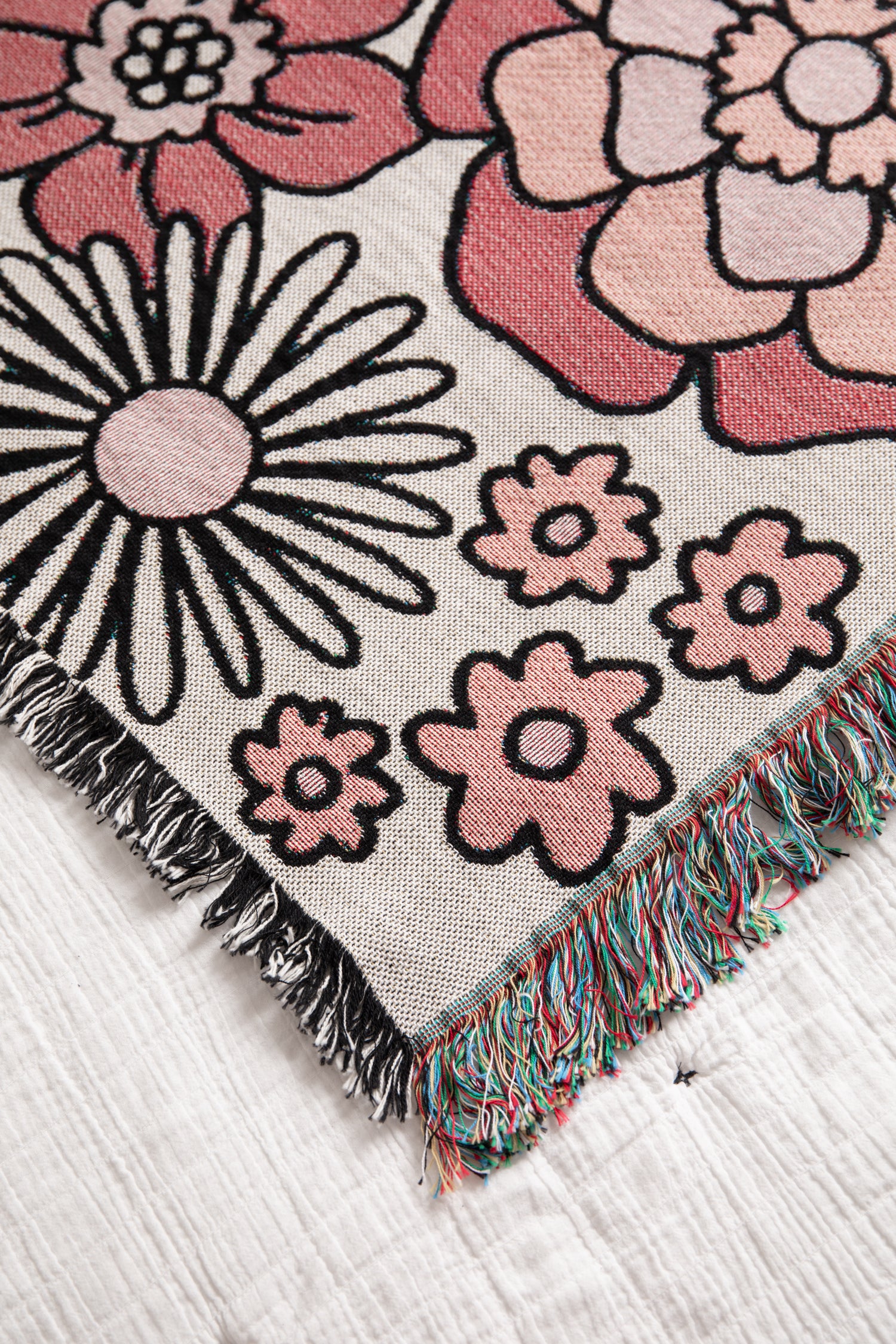 Retro Floral Throw Blanket - Pink