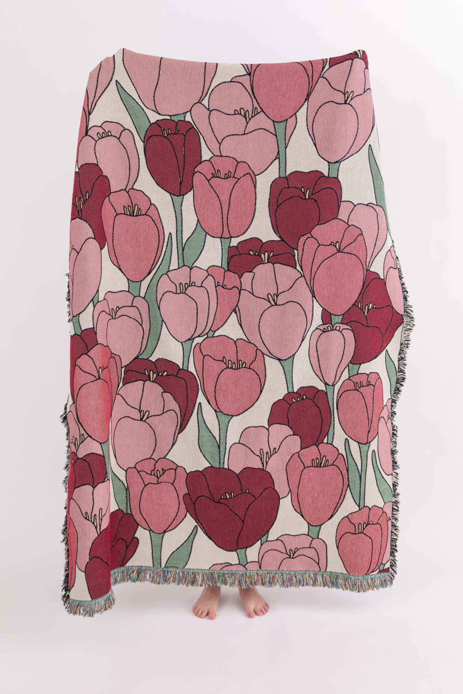 Tulip Floral Throw Blanket - Dusty Pink