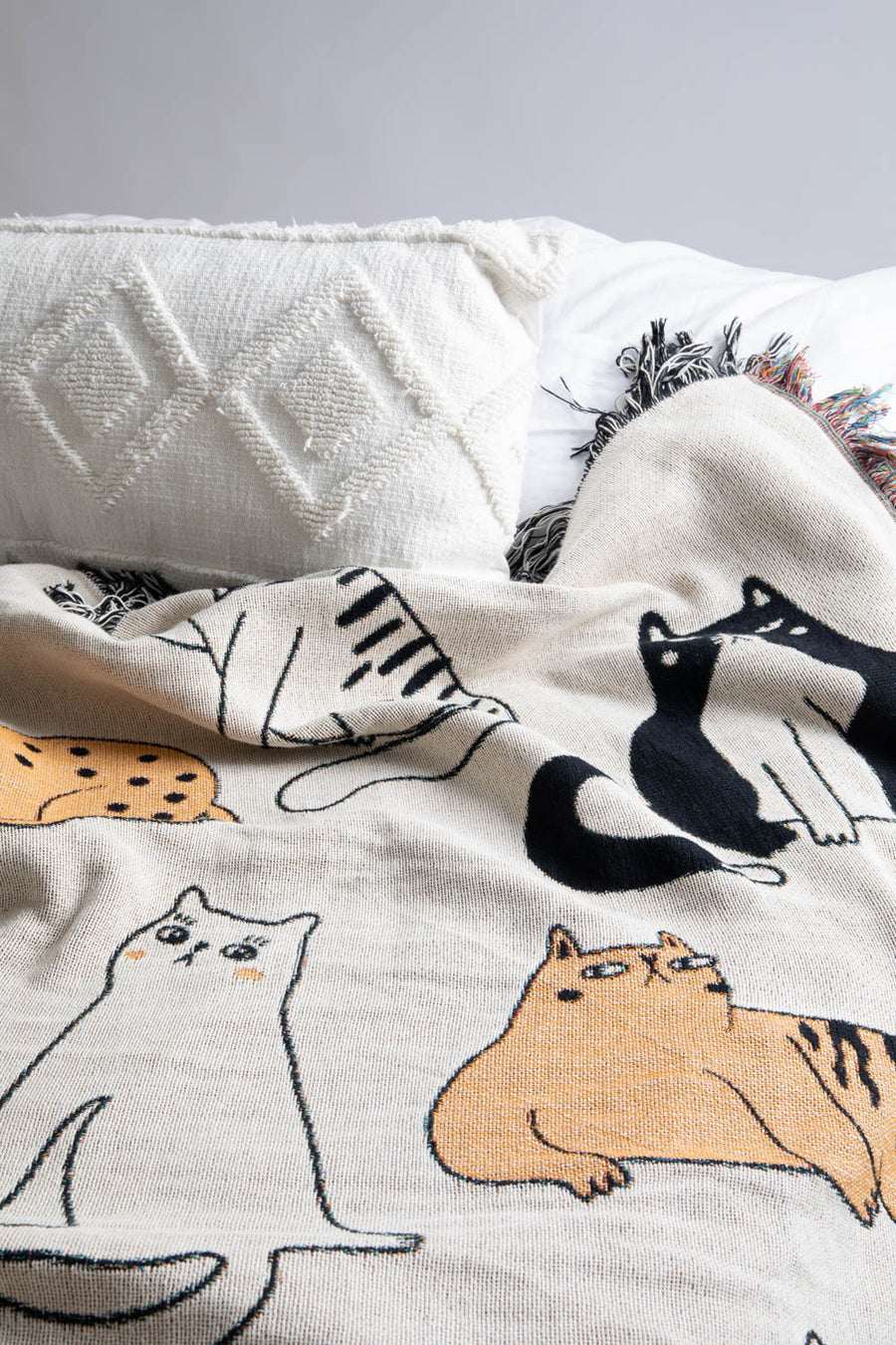 Funny Cat Throw Blanket On Bed