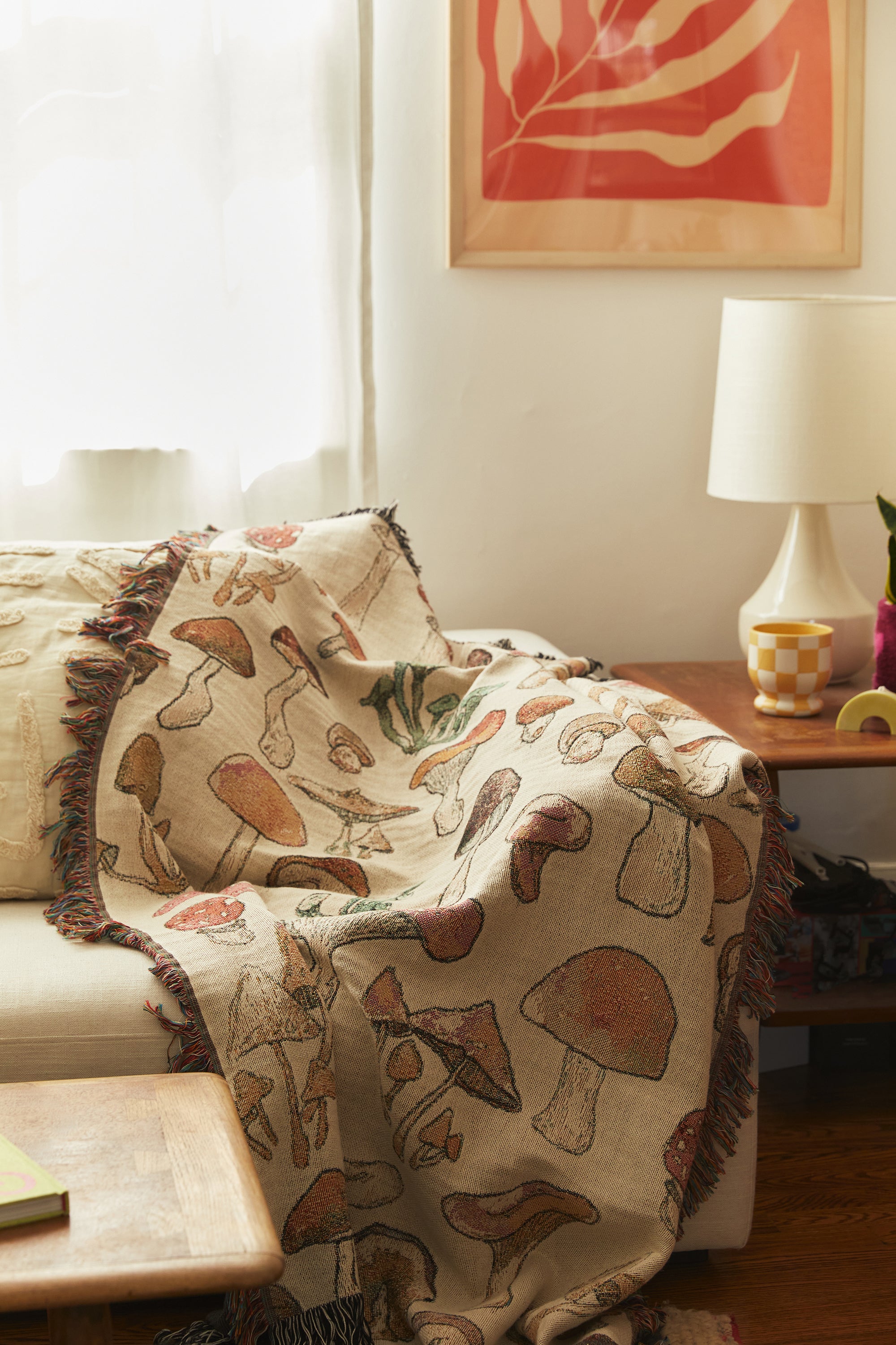 Mushroom Throw Blanket on couch