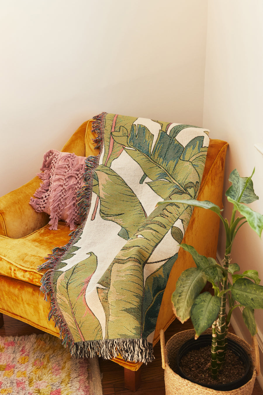 Palm Leaf Throw Blanket On Chair