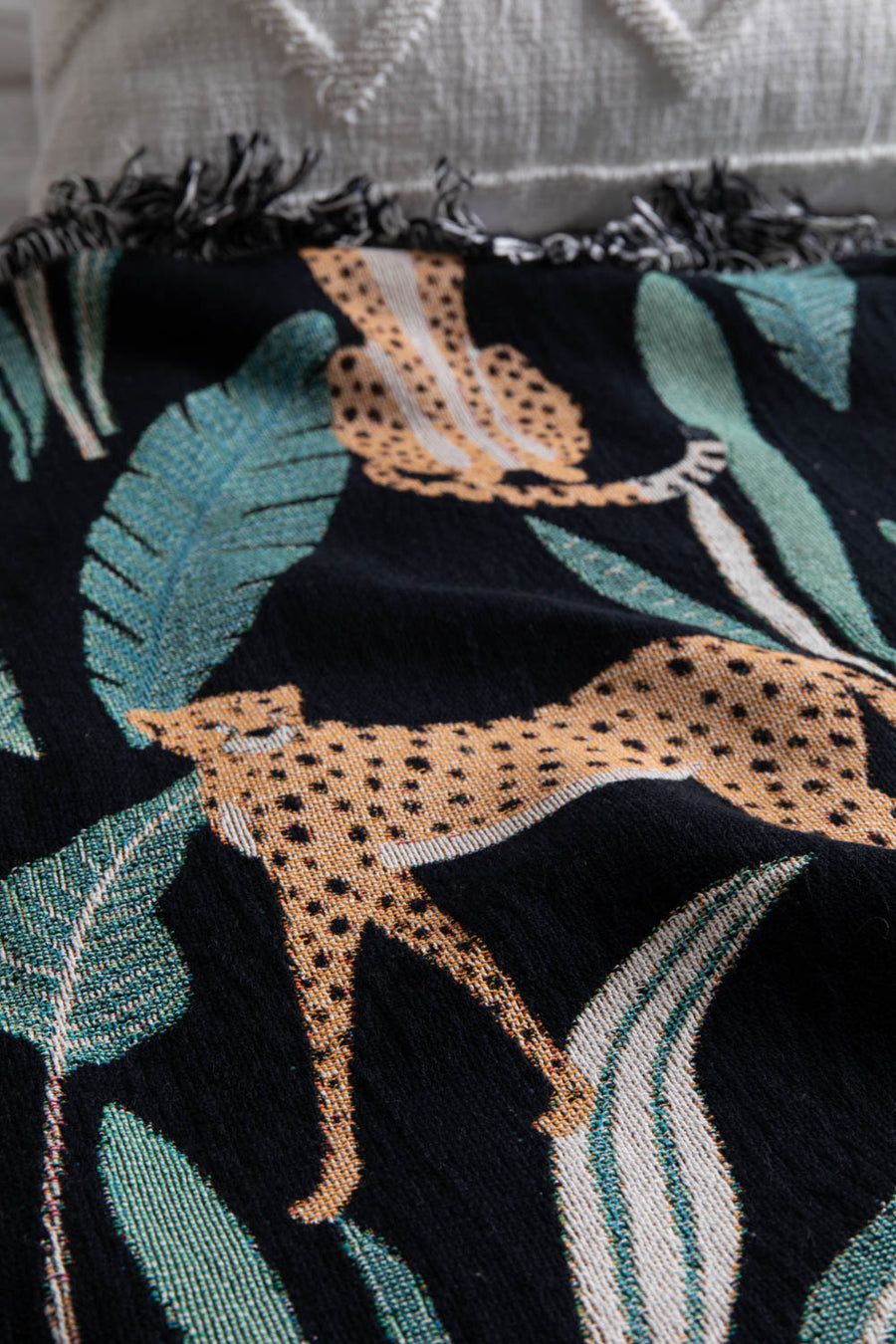 Leopard Jungle Black Throw Blanket Bed