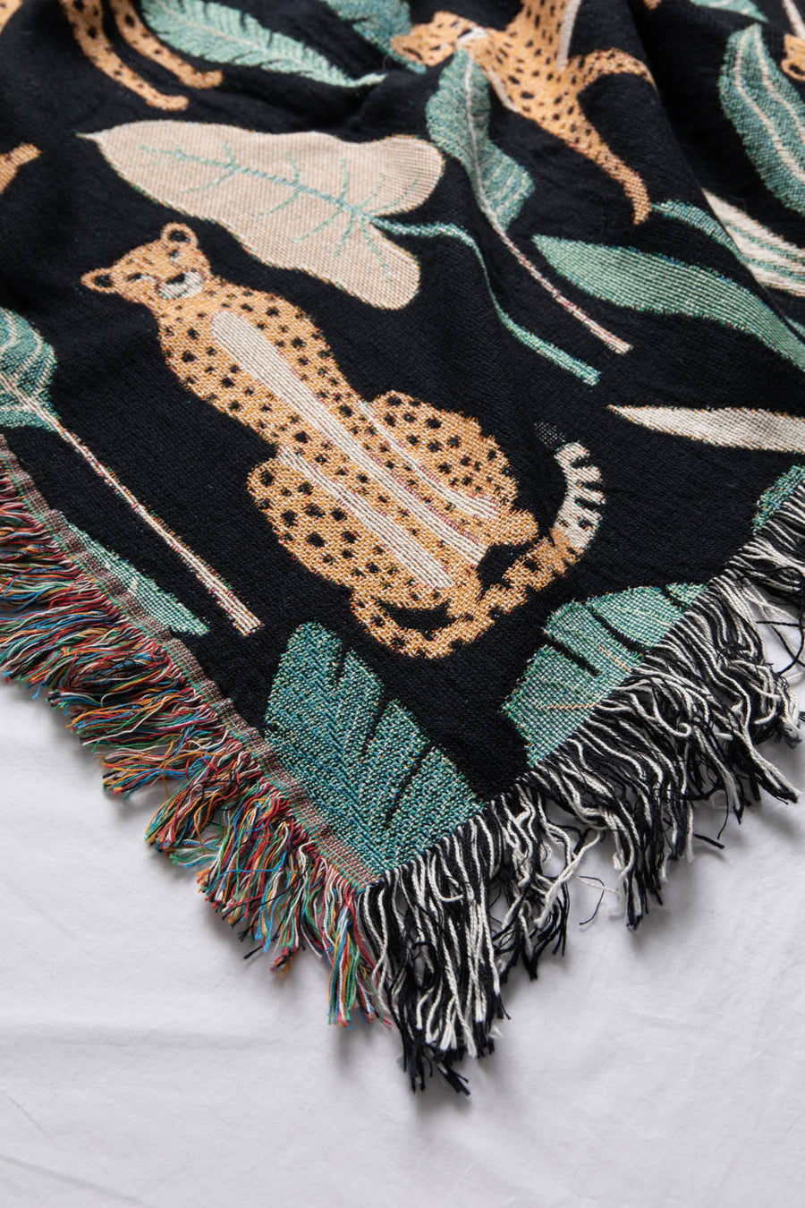 Leopard Jungle Black Throw Blanket Close Up
