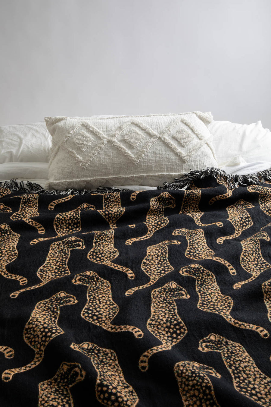 Leopard Black Throw Blanket On Bed