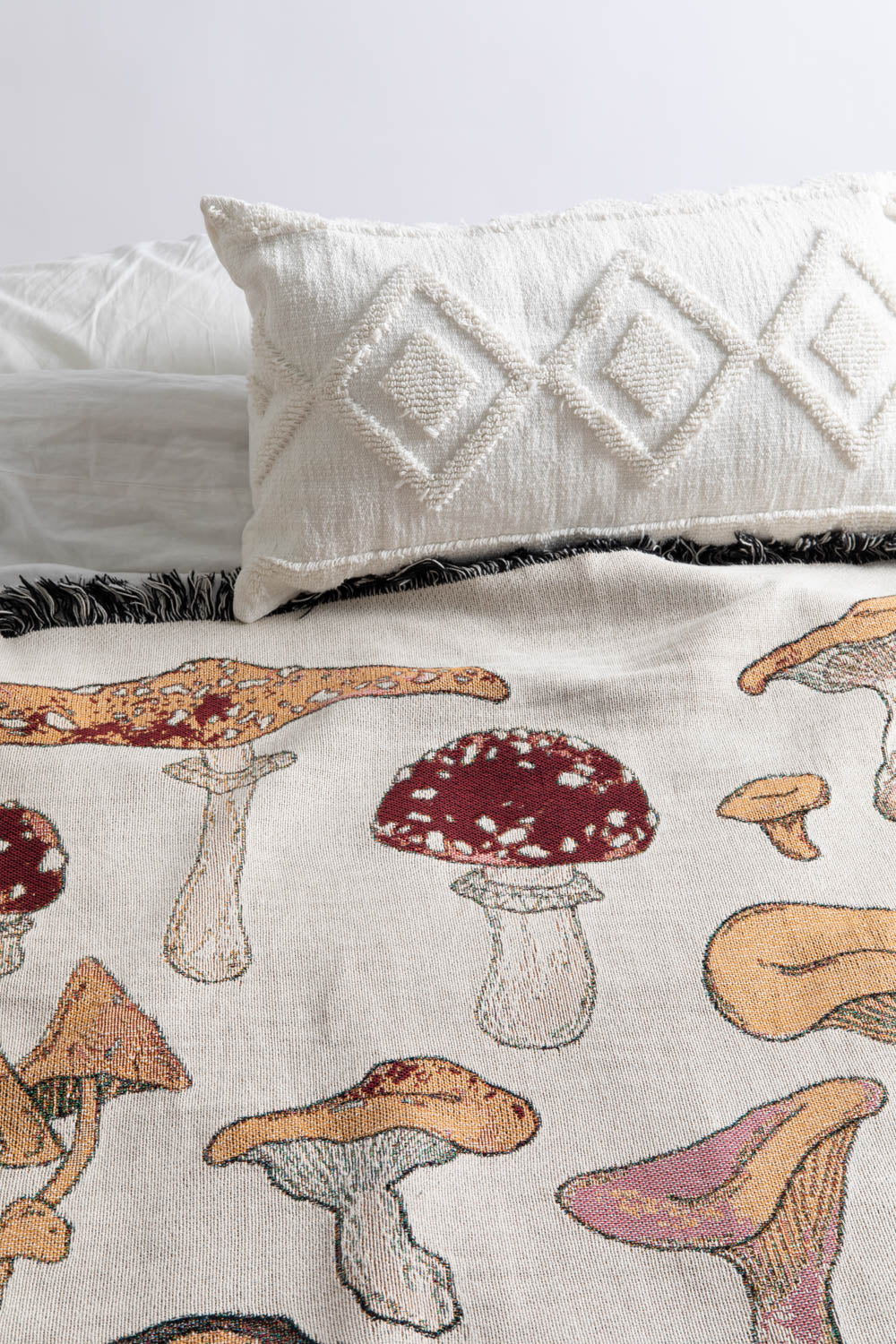 Mushroom Set Throw Blanket On Bed