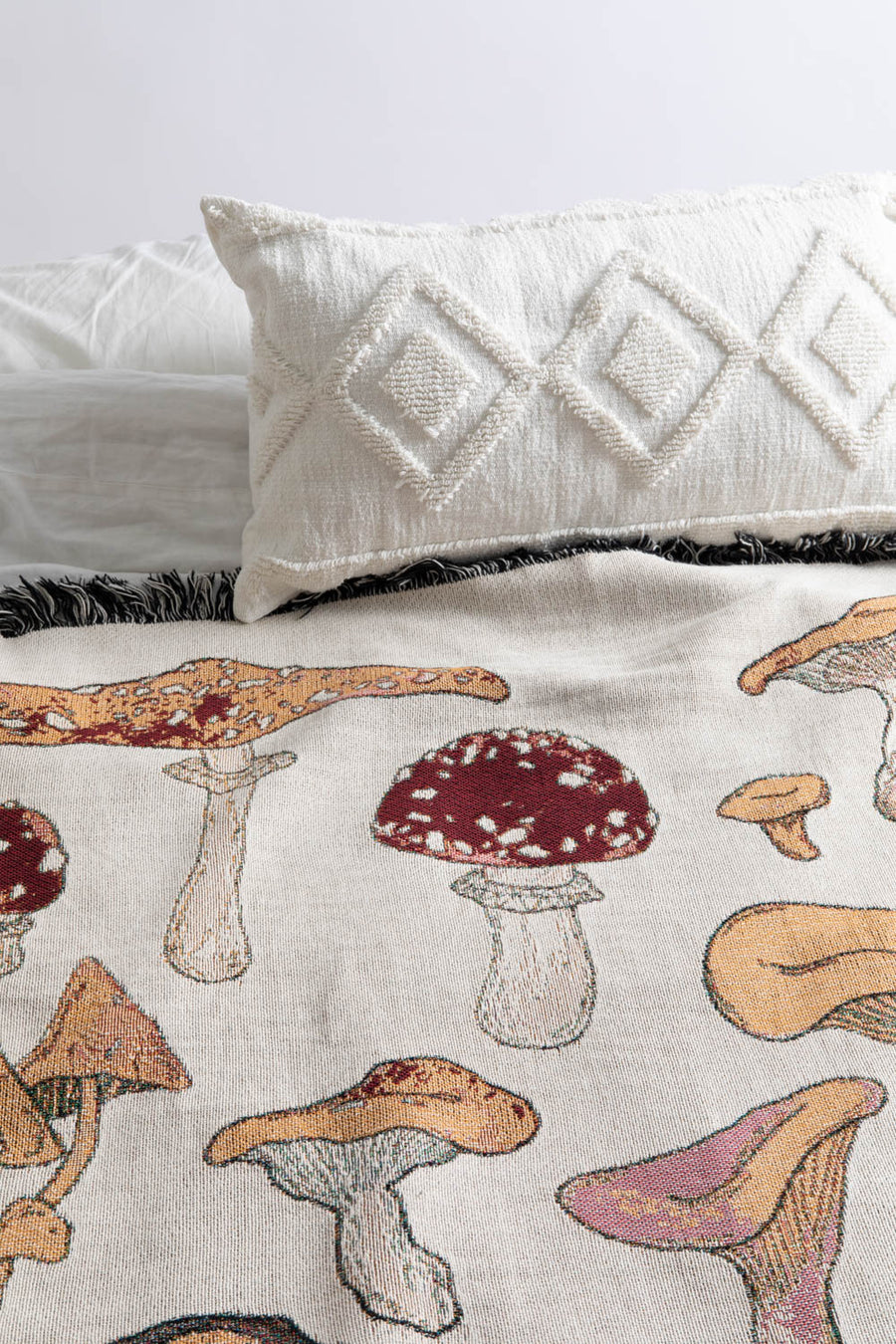 Mushroom Set Throw Blanket On Bed