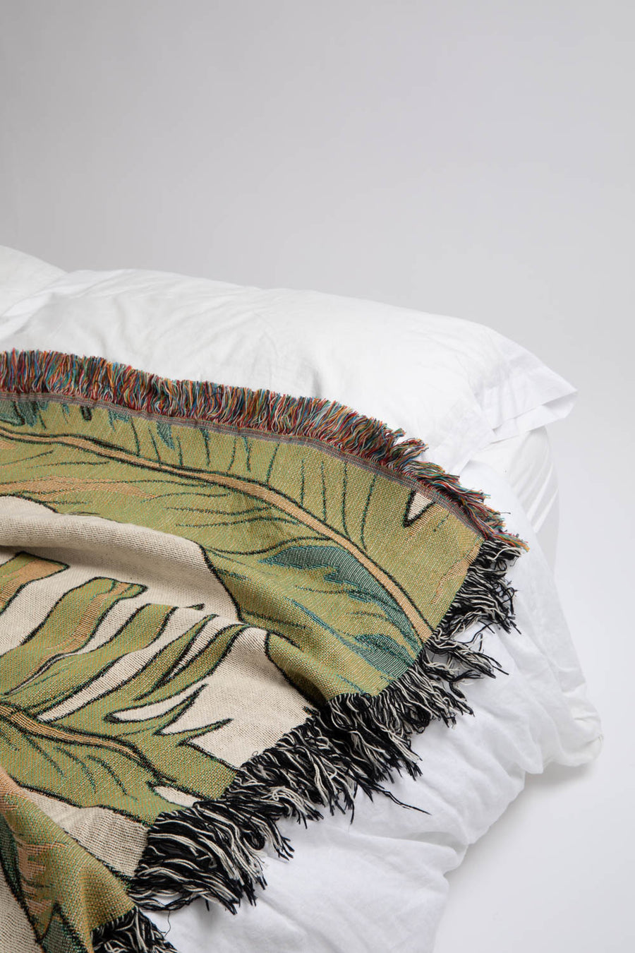 Palm Leaf Throw Blanket Bed Side