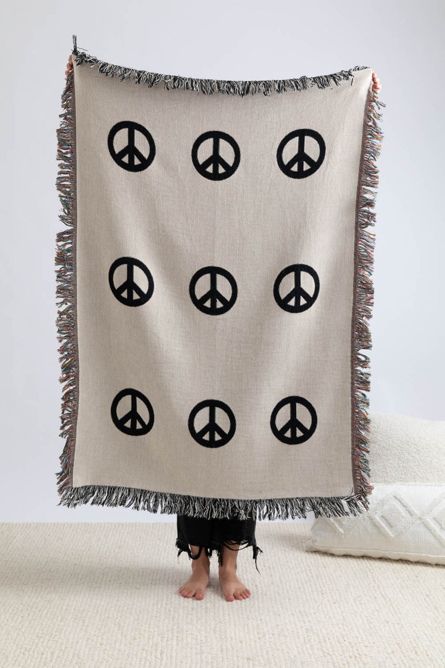 Peace Sign Throw Blanket 37x52 White