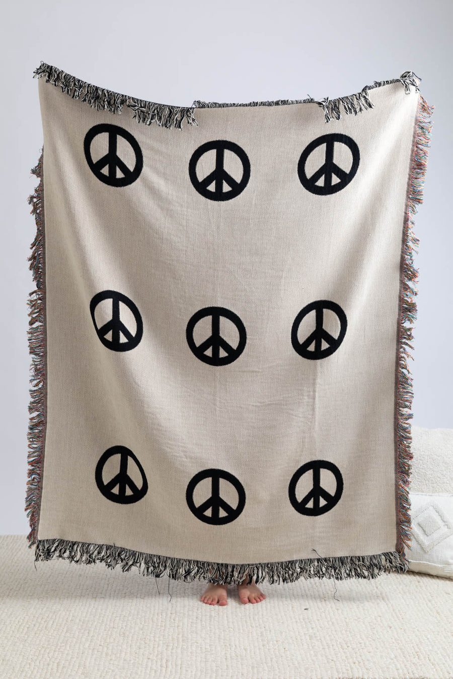 Peace Sign Throw Blanket White 50x60
